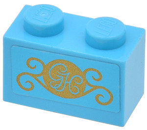LEGO Medium Azure Brick 1 x 2 with Gold 'GH' Sticker with Bottom Tube (3004)