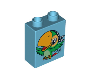 LEGO Medium Azure Duplo Brick 1 x 2 x 2 with green parot without Bottom Tube (4066 / 13804)