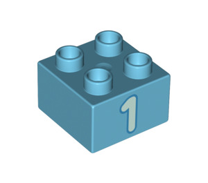 LEGO Azure moyen Duplo Brique 2 x 2 avec "1" (3437 / 66025)