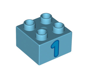 LEGO Duplo Mittleres Azure Duplo Backstein 2 x 2 mit Blau '1' (3437 / 15956)