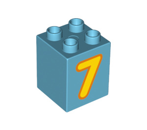 LEGO Medium Azure Duplo Brick 2 x 2 x 2 with '7' (28936 / 31110)