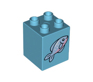 LEGO Medium Azure Duplo Brick 2 x 2 x 2 with Blue Fish (24988 / 31110)