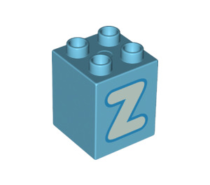LEGO Mittleres Azure Duplo Backstein 2 x 2 x 2 mit Letter "Z" Dekoration (31110 / 65976)