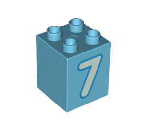 LEGO Mittleres Azure Duplo Backstein 2 x 2 x 2 mit Number 7 (31110 / 77924)