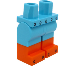 LEGO Azure moyen Hanches et jambes avec Orange Boots, Noir Rivets sur Courroie et Toes (73200)