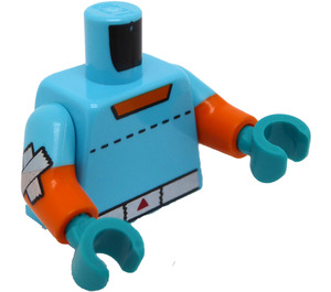 LEGO Średni Azure Minifigurka Tułów z Pomarańczowy Kołnierz, Dotted Line I Srebro Pasek (973)