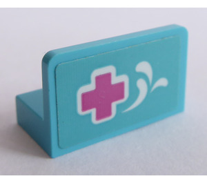 LEGO Medium Azure Panel 1 x 2 x 1 with Pink Cross Sticker with Rounded Corners (4865)