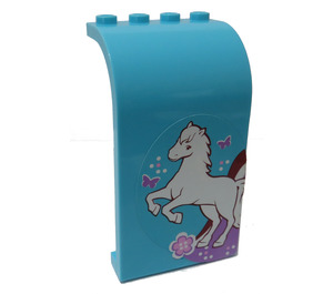 LEGO Medium Azure Panel 3 x 4 x 6 with Curved Top with left facing horse Sticker (2571)