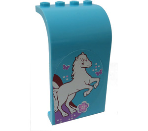 LEGO Medium Azure Panel 3 x 4 x 6 with Curved Top with right facing horse Sticker (2571)