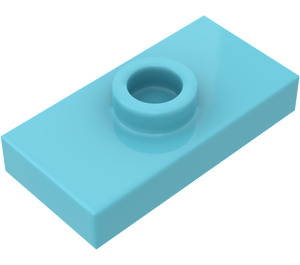 LEGO Azure moyen assiette 1 x 2 avec 1 Stud (avec rainure et support de goujon inférieur) (15573)