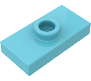 LEGO Azzurro medio Piastra 1 x 2 con 1 Bottoncino (con scanalatura e supporto per bottoncino inferiore) (15573 / 78823)