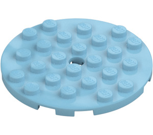 LEGO Medium azuurblauw Plaat 6 x 6 Rond met Pin Gat (11213)