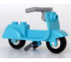 LEGO Medium azuurblauw Scooter met Dark Stone Grijs Stand en Medium Stone Grijs Groot Stuur