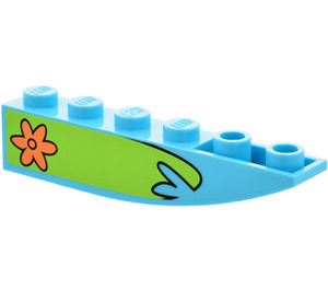 LEGO Mittleres Azure Steigung 1 x 6 Gebogen Invertiert mit Blume (Recht) Aufkleber (41763)