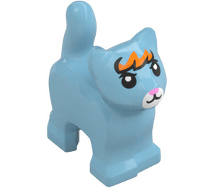 LEGO Medium Azure Standing Cat with Short Tail Up with White Nose and Orange Angry Hair (80686 / 101336)