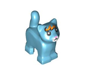 LEGO Medium Azure Standing Cat with Short Tail Up with White Nose and Orange Angry Hair (80686 / 101336)