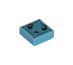 LEGO Medium Azure Tile 1 x 1 with Blue Kryptomite Face with Groove (3070 / 29676)