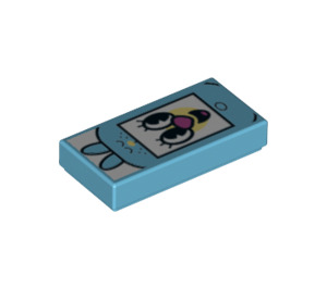 LEGO Mittleres Azure Fliese 1 x 2 mit Phone mit Gesicht und Ohren mit Nut (3069 / 38456)