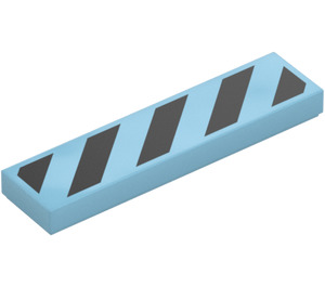 LEGO Medium Azure Tile 1 x 4 with Black Danger Stripes (Unprinted Corners) (73823 / 103166)