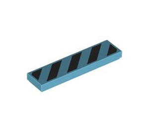 LEGO Medium azuurblauw Tegel 1 x 4 met Zwart Danger Strepen (Unprinted Hoeken) (73823 / 103166)