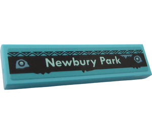 LEGO Medium Azure Tile 1 x 4 with 'Newbury Park' Sticker (2431)