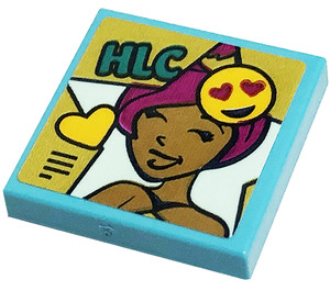 LEGO Mittleres Azure Fliese 2 x 2 mit 'HLC', Herz, Smiling Emoticon, Girl Aufkleber mit Nut (3068)