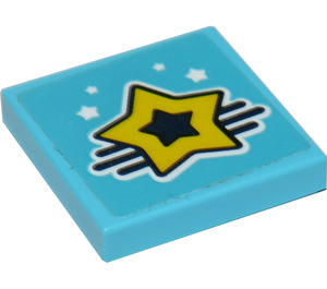 LEGO Medium azuurblauw Tegel 2 x 2 met Star en Lines Sticker met groef (3068)