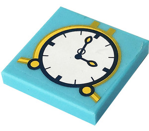 LEGO Medium Azure Tile 2 x 2 with Wall Clock Sticker with Groove (3068)