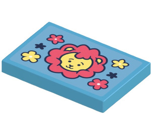 LEGO Medium Azure Tile 2 x 3 with Lion Face and Flowers Sticker (26603)