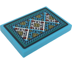 LEGO Medium Azure Tile 2 x 3 with Square Patterned Rug Sticker (26603)
