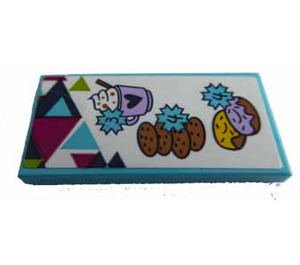 LEGO Medium Azure Tile 2 x 4 with Biscuits and Doughnuts Sticker (87079)