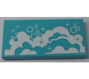 LEGO Medium Azure Tile 2 x 4 with Bubbles, Stars and Foam Sticker (87079)