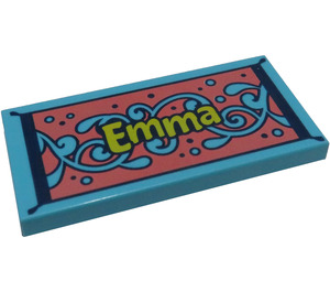 LEGO Medium azuurblauw Tegel 2 x 4 met "Emma" Aan Floral Carpet (56596 / 87079)