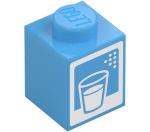 LEGO Medium blauw Steen 1 x 1 met Milk Carton Label (Glas melk) (3005 / 73783)