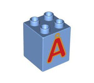 LEGO Medium Blue Duplo Brick 2 x 2 x 2 with Red 'Å' (31110 / 93714)