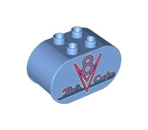 LEGO Medium Blue Duplo Brick 2 x 4 x 2 with Rounded Ends with 'Flo's V8 Cafe' (6448 / 89892)