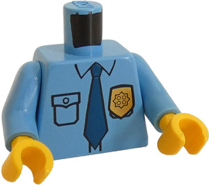 LEGO Mittelblau Minifigur Torso Collared Hemd mit Button Pocket, Sheriff's Abzeichen, und Blau Tie (76382 / 88585)