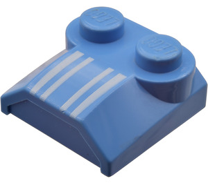 LEGO Bleu moyen Pente 2 x 2 x 0.7 Incurvé avec blanc Rayures sans extrémité incurvée (41855)