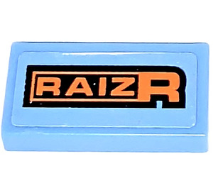 LEGO Medium blauw Tegel 1 x 2 met Oranje en Zwart 'RAIZR' Sticker met groef (3069)