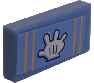 LEGO Medium Blue Tile 1 x 2 with Stripes and Glove Sticker with Groove (3069)