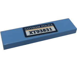 LEGO Medium Blue Tile 1 x 4 with "GOTHAM POLICE" and "XT93831" Sticker with Groove (2431)