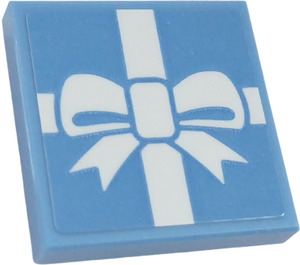 LEGO Medium blauw Tegel 2 x 2 Omgekeerd met Wit Ribbon Bow Sticker (11203)