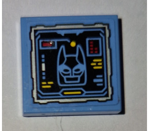LEGO Medium Blue Tile 2 x 2 with Batcomputer Batsuit Cowl Display Sticker with Groove (3068)