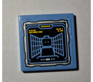 LEGO Medium blauw Tegel 2 x 2 met Batcomputer Minifigure Target Display Sticker met groef (3068)