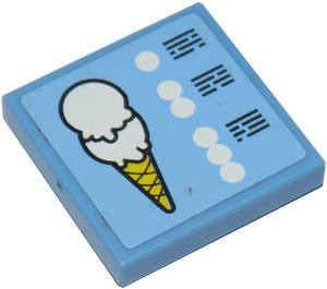 LEGO Medium Blue Tile 2 x 2 with Ice Cream Cone and Menu Sticker with Groove (3068)