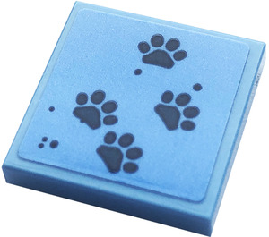 LEGO Medium Blue Tile 2 x 2 with Paws Sticker with Groove (3068)