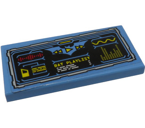 LEGO Medium blauw Tegel 2 x 4 met Batcomputer Vleermuis Playlist Status Patroon Sticker (87079)