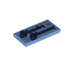 LEGO Medium blauw Tegel 2 x 4 met Wonder Vrouw Comics logo (72098 / 87079)