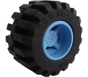 LEGO Medium Blue Wheel Rim Wide Ø11 x 12 with Notched Hole with Tire 21mm D. x 12mm - Offset Tread Small Wide with Slightly Bevelled Edge and no Band