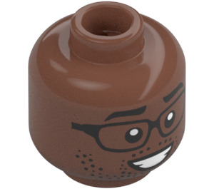 LEGO Medium Brown Double-Sided Head with Glasses, Stubble and Wide Grin / Lopsided Smile (Recessed Solid Stud) (3626 / 100330)